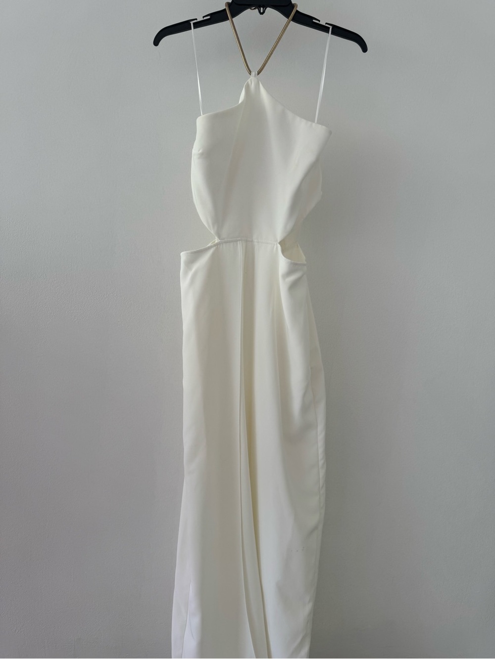 Luxxel White Halter Cutout Jumpsuit with Gold Neck Detail